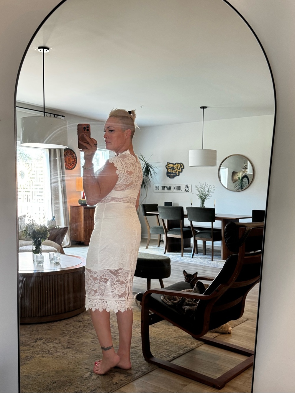 SHEIN White Lace Midi Sheath Dress